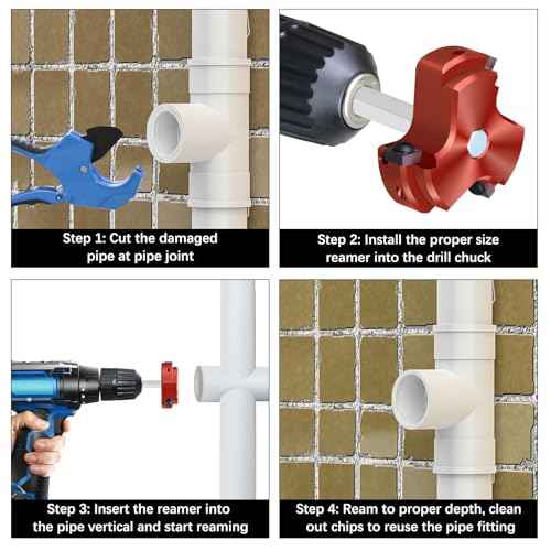 1-1/2 Inch PVC Pipe Reamer,PVC Fitting Saver Socket Saver with 3 Carbide Insert,1.5" Plastic Pipe Fitting Reamer Plumbing Tool for Sch.40 CPVC ABS Socket Hub,Fit Standard 1/2" Drill