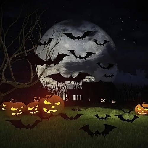 Boolavard 124pcs 3D Black Bat Wall Decals - Spooky Halloween Decor for Bars & Rooms, Perfect for Parties & Festive Creepy Props