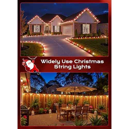 C9 LED Christmas Lights Outdoor, 50 FT 50 Red and Warm White Connectable C9 String Lights for Christmas Tree Patio Roofline Garden Backyard Holiday Party Indoor Outdoor Decoration, Green Wire