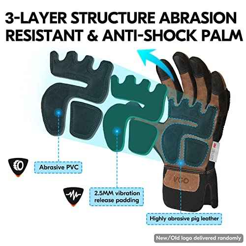 Vgo...¡¦ Winter Work Gloves Men,Leather Work Gloves,Anti-vibration,Mechanics Gloves,Abrasion Resistance