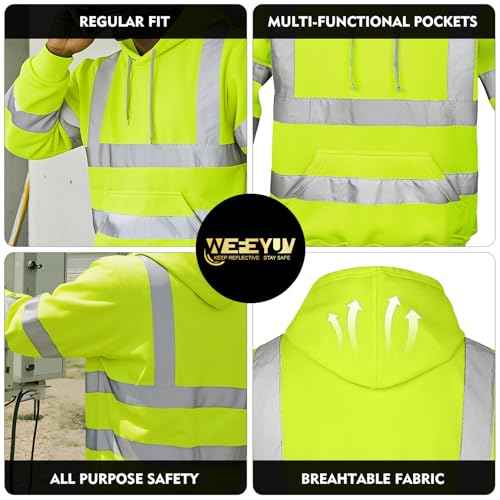 wefeyuv Hi Vis Men's Solid Color Reflective Visibility Sweatshirts Pullover