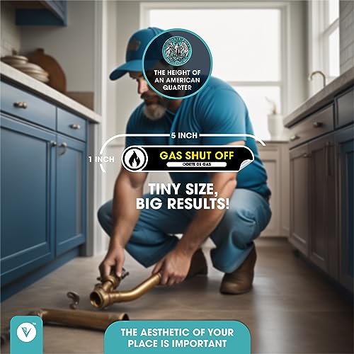 Bilingual Gas Shut Off Small 2 Stickers Pack | Emergency Gas Shut Off Small English and Spanish Signs | 5in x 1in Permanent Matte Vinyl | Waterproof Stickers