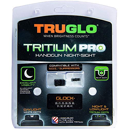 TRUGLO Tritium Pro Night Sights, Compatible with Glock Handgun Models | Compact Durable Glow-in-The-Dark Front & Rear Gun Sight Set with Focus Lock Front Ring