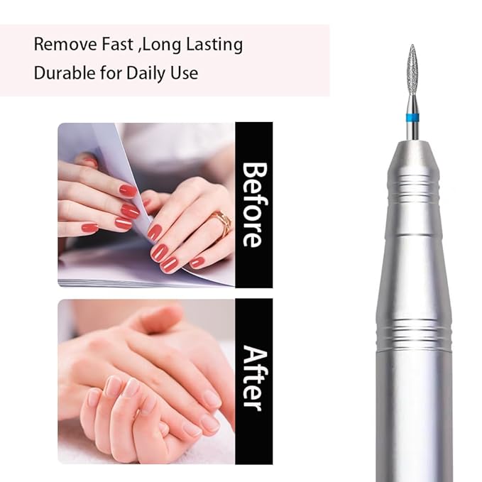 10pcs Diamond Flame Cuticle Drill Bits Set, Professional Cuticle Nail Drill Bits for Dead Skin 3/32'' Nails Dry Manicure Pedicure Shape Remove Nail Salon Tools (Medium-M)