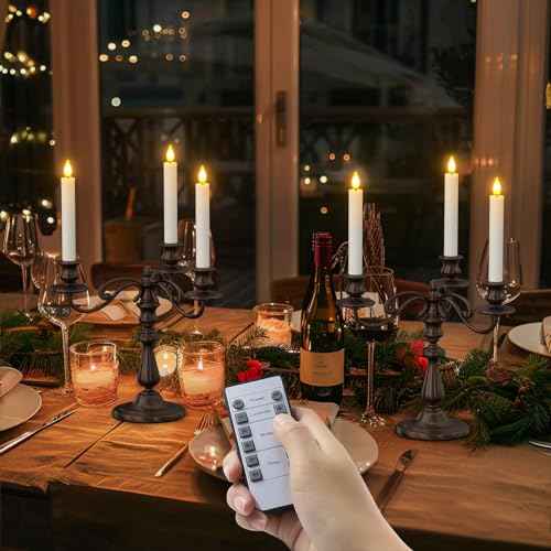 SoulBay 10pcs Flameless Rechargeable Taper Candles, Bright Realistic Flickering LED Electric Candlesticks with Charging Base and Remote Timer for Home Windowsill Christmas Decorations, 0.78" x 6.7"