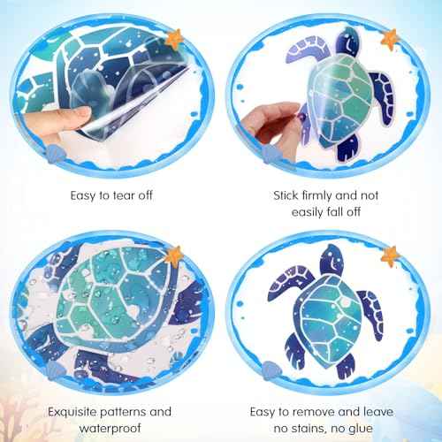 12 Pcs Sea Turtle Wall Decals, Ocean Turtle Vinyl Stickers Underwater Bathroom Decal, Waterproof Wall Sticker Removable Turtles Decals for Bathroom Bedroom Toilet Nursery Room Decoration