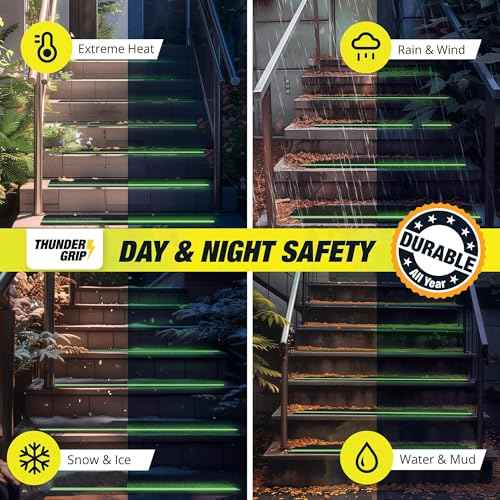 Grip Tape for Stairs 30" x 8" - 15-Pack Glow in the Dark Outdoor Stair Treads Non-Slip Weather Resistant - Anti Slip Tape for Exterior Wooden Steps - Waterproof 80-Grit Adhesive Treads by Thunder Grip