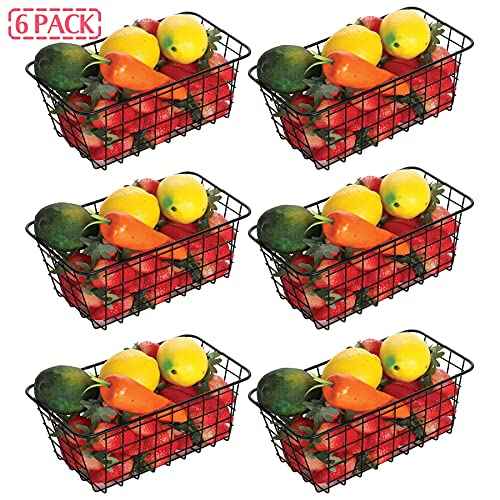 6 Pack Wire Storage Baskets Household Metal Wall-Mounted Containers Organizer Bins for Kitchen Bathroom Freezer Pantry Closet Laundry Room Cabinets Garage Shelf, Medium