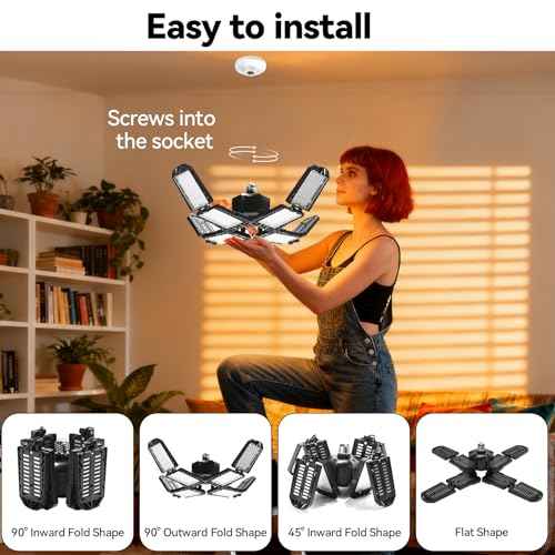 2 Pack Garage Light, 250W LED Shop Lights, 20000LM 6500K Garage Lights Ceiling Led with 8 Deformable Panels, Screw in E26/E27 Socket Bulb for Warehouse, Workshop, Basement, Barn, Storage Lighting