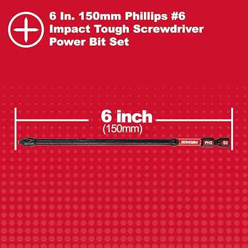 Impact Tough #2 Phillips 6 in. D2 Steel Long Extension Insert Driver Bits,6Pack 1/4 Inch Hex Shank Long Cross Magnetic PH2 Screwdriver Bits Set