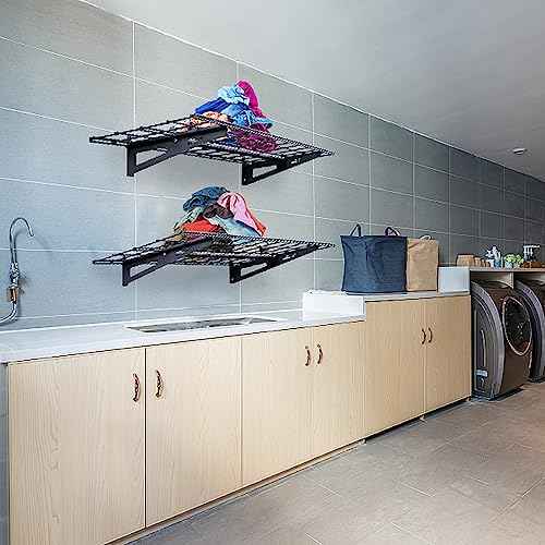 VEVOR Garage Shelving Wall Mounted, 1 x 4 ft Heavy Duty Shelves, 400 lbs Load Capacity Storage Rack Floating 2 Pack, Suitable for Shop, Shed, Storage, Black (LL1248)