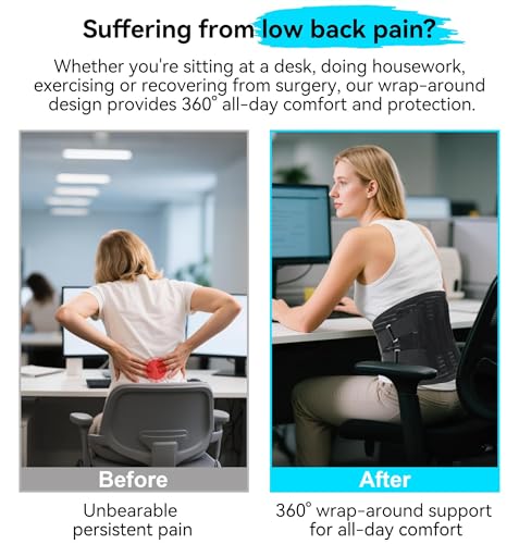 Back Brace for Lower Back Pain Women Men, Adjustable Lumbar Support Brace with Bionic Support System, Breathable Lower Back Brace for Work, Herniated Disc, Sciatica, Scoliosis (Large)