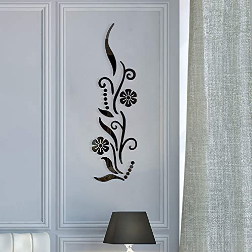 3D Flower Acrylic Wall Sticker for Bedroom Living Room Sofa Backdrop Tv Wall Background, 3D Removable Acrylic Wall Decor Decal Sticker for Home Decoration (Black)