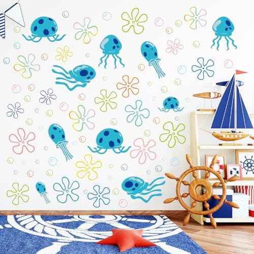 117 PCS Jellyfish Bubbles Wall Stickers Under The Sea Birthday Party Decorations Ocean Wall Decals Summer Party Supplies Wall Decor for Bathroom Nursery Bedroom Home School Car