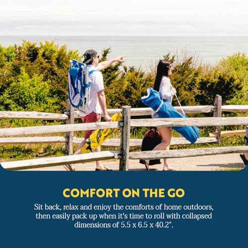 GCI Outdoor Pod Rocker Beach Chair | Collapsible Folding Rocking Chair with Drink Holder & Portable Carry Bag ? Saybrook Blue