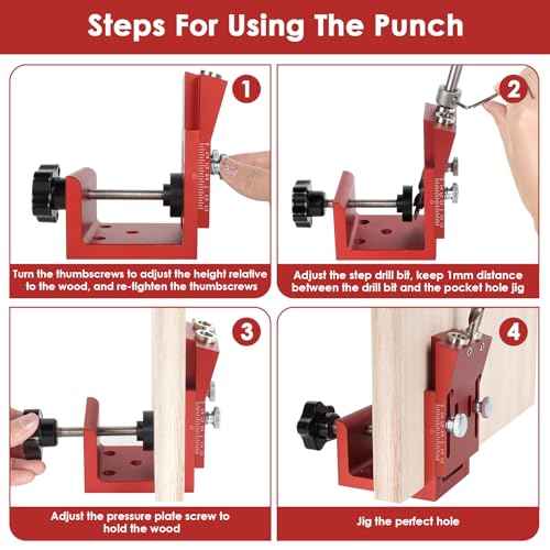 Pocket Hole Jig Kit, Adjustable Aluminum Pocket Hole System, Portable Screw Jig Set Guides Joint Carpentry Locator Woodworking Tools with Wooden Hole Plugs