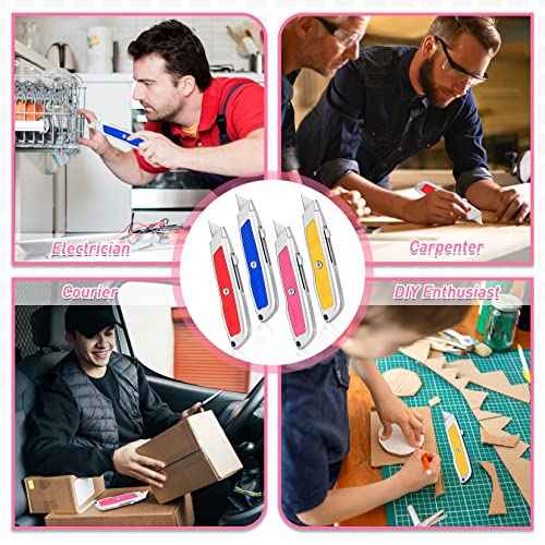 DIYSELF 2 Pack Box Cutters, Aluminum Utility Knife, Box Cutter Retractable, Sturdy Razor Knife for Cardboard, Boxes, Packages, Papers, Cartons, Navajas de Trabajo