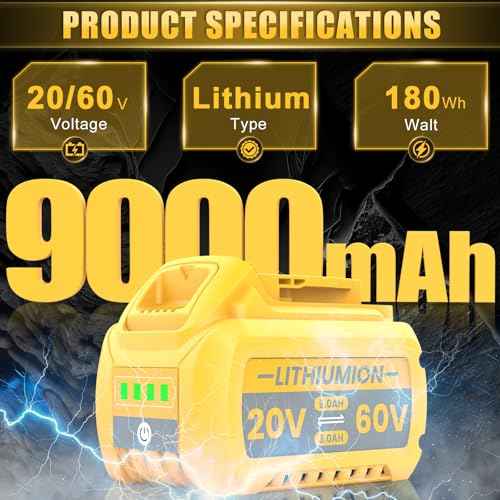 1Pack 9.0Ah Replacement for Dewalt 20V 60V Flexvolt Max Battery Compatible with DCB609 DCB606 DCB612 DCB200 DCB201 DCB203 DCB204 DCB206 DCB207 DCB209
