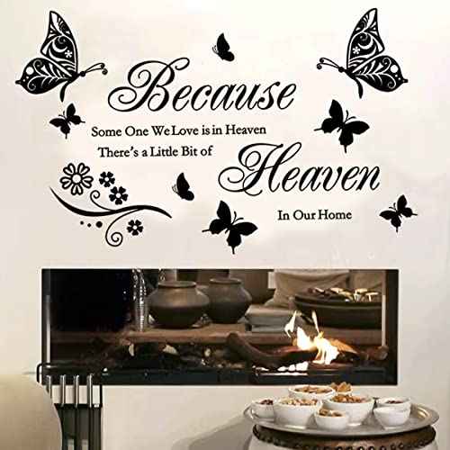 Wall Stickers Quotes Saying Wall Decals Because Someone We Love is in Heaven Decal Peel and Stick Lettering Words Wall Art Decals Vinyl Inspirational Religious Wall Sticker for Home Family Room Decor.