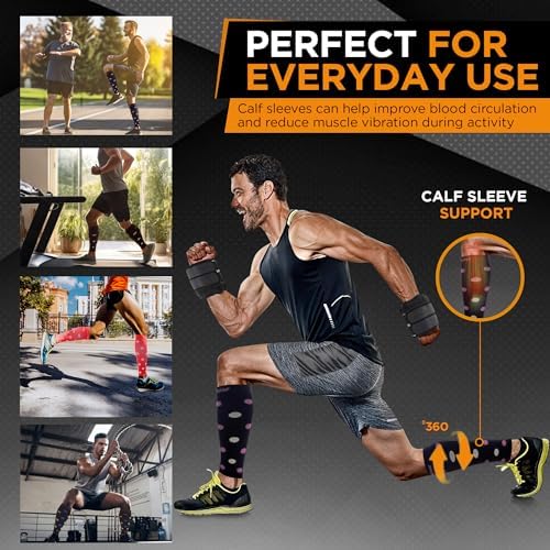 Doc Miller Calf Compression Sleeve – Footless Socks for Women & Men, 20-30mmHg, Shin Splint & Leg Cramp Support, Varicose Veins, Knee High, 1 Pair, Polka Dot
