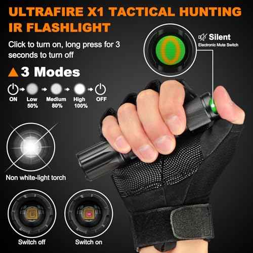 ULTRAFIRE IR Illuminator Flashlight,850nm LED IR Flashlight for Night Vision,Long Range Mini Tactical Infrared Illuminator,Focus Adjustable for Night Hunting, Observation, Search X1Pro