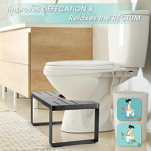 BLUEWEST Poop Stool, 7" Acacia Wood Toilet Stool with Steel Frame for Potty Training, Non-Slip Bathroom Step for Adults, Sturdy & Durable Design