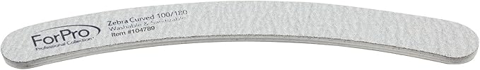 ForPro Professional Collection Zebra Curved Foam Board, 100/180 Grit, Double-Sided Manicure and Pedicure Nail Files, 7” L x .75” W, 12-Count