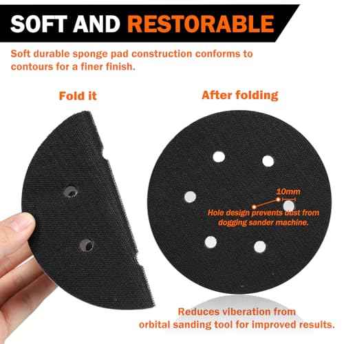 2 Pack 6 Inch 6 Holes Interface pad,Orbital Sander Foam Pad£¬6" Foam Sanding Pads£¬Hook and Loop Soft Density Sponge Cushion Buffer Backing Pad for Orbital Sander