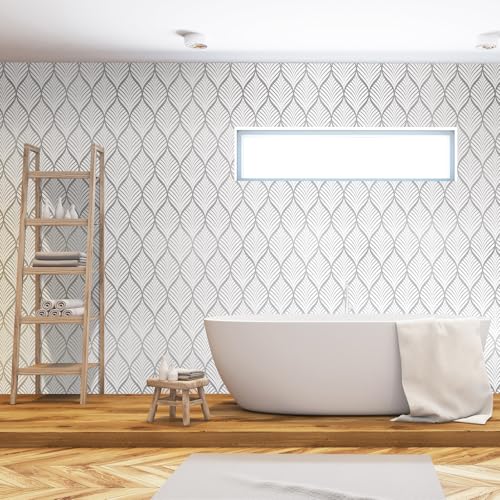 Amiya Silver Gray Peel and Stick Wallpaper Modern Boho Removable Vinyl Contact Paper Leaf Self Adhesive Bathroom Wallpaper for Cabinets 17.5" x 120" Renter Friendly