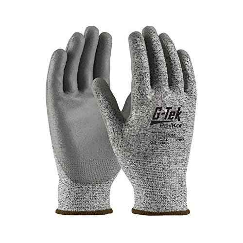 PIP G-Tek PolyKor 16-150 Gray Large Polyester Cut-Resistant Gloves - EN 388 3, ANSI 2 Cut Resistance - Polyurethane Palm & Fingers Coating - 9.4 in Length - 16-150/L [PRICE is per DOZEN]