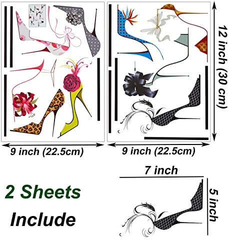 Maydahui Fashion Colorful High Heels Shoes Wall Decal Modern Women Flower Shoes Heels Wall Stickers (32 x 30 Inch) for Shoe Wardrobe Girls Bedroom Living Room