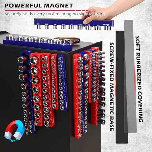 12-Piece 1/4" 3/8" 1/2"-Drive SAE & Metric Magnetic Socket Organizer Set (Holds 143 Sockets) -Detachable Tool Tray with 5mm Magnetic Base for Garage/Home(Sockets Not Included)