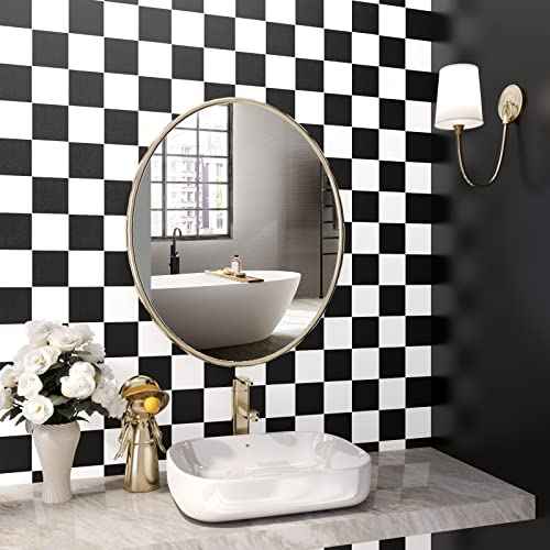 YENHOME Self Adhesive Checkered Wallpaper Modern Black and White Contact Paper Peel and Stick Countertops Waterproof Removable Wallpaper for Bathroom Kitchen Backsplash Countertop Cabinet 17.7"X80"