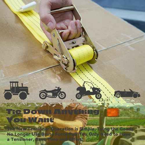 E Track Ratchet Straps Tie Down Strap (8-Pack), 2in¡¿15ft Heavy Duty Tie Down Cargo Straps£¬4400 LBS Breaking Strength E Track Trailer Tire Straps for Tires Motorcycles Tailers Loads, Yellow.
