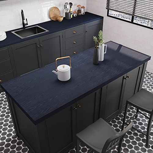 CRE8TIVE Thick Navy Blue Wood Wallpaper Peel and Stick Faux Wood Grain Contact Paper for Cabinets Drawers Waterproof Removable Self Adhesive Blue Contact Paper Vinyl for Bedroom Countertops 12"x80"
