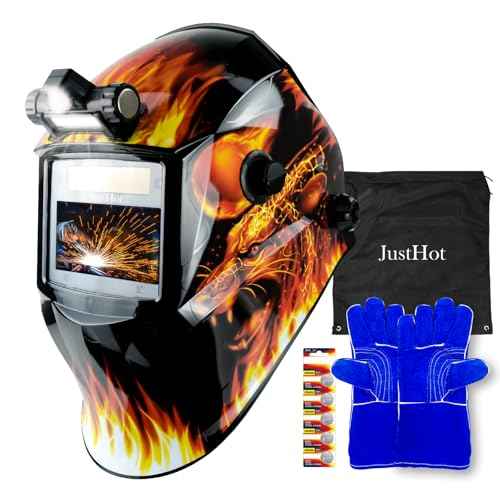 Welding Helmet Auto Darkening Welding Hood True Color Solar Powered Welding Mask 1/1/1/1 Optical Clarity Weld Helmet Wide Shade 5-9/9-13 with 4 Arc Sensor Welding Helmets for Men (JH-BJ05)