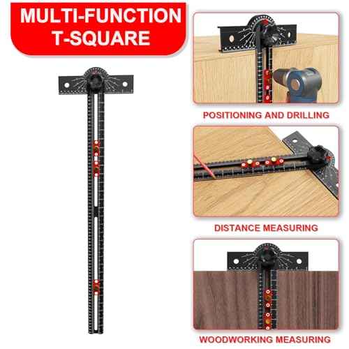 29 Inch Woodworking T Square Ruler, Aluminum Alloy, Adjustable Angle 15-165¡Æ Measurement Tool, Precision Drilling Positioning Guide for Carpentry, Drafting, Contractor, Scribe Crafting, Drywall
