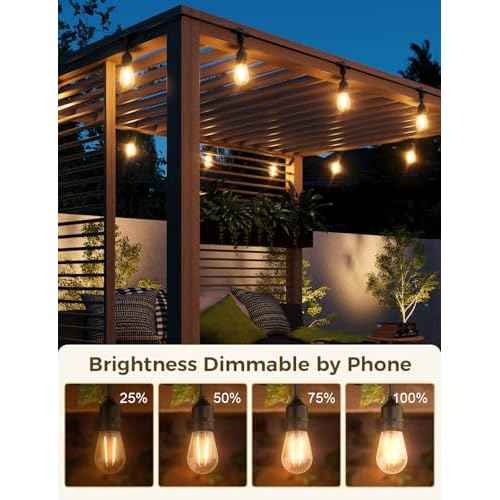 XMCOSY+ Smart Patio Lights 49Ft LED Outdoor String Lights Waterproof IP65, App Control, Compatible with Alexa, Dimmable Edison Bulbs Outdoor Light for Yard Porch Bistro Outside