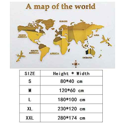 3D Wall Stickers - DIY World Map Wall Decal Sticker Murals Map Wall D?cor for Living Room Bedroom TV Background Home Decorations(Golden,S:80x40 cm)