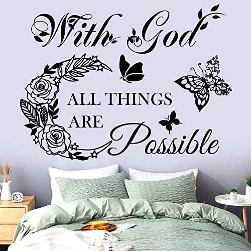 Inspirational God Things are Possible Vinyl Wall Sticker Peel and Stick Quote Bible Sticker Christian Wall Decor Quote Wall Art Stickers for Home Walls Living Room Bedroom Decoration