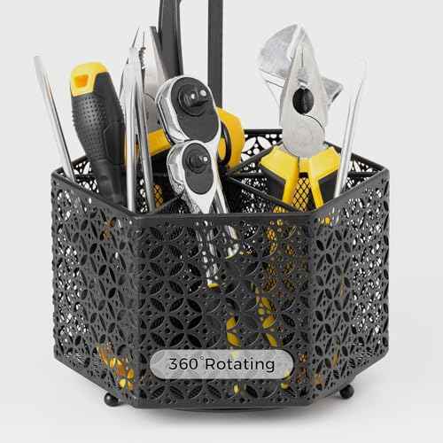 KAFAHOM 360¡Æ Rotating Tool Organizer£¬Small Repair Tool Storage Rack for Desktop Workbench,Hand Tool Stand Holder,Tool Caddy for Wrenches, Pliers, Tweezers, Scissors, Calipers, etc, Black-Hexagon