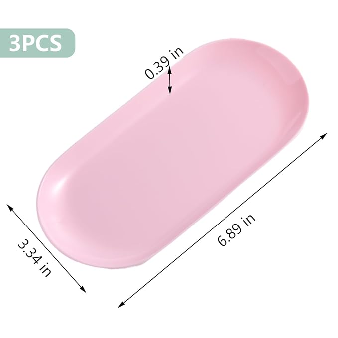 3Pcs Manicure Tools Storage Tray, Oval Plastic Storage Dish Nail Art Accessory Display Trays, Jewelry Rhinestone Organizer Plate, Makeup Cosmetic Nail Decorations Storages PlateÃ¯Â¼ÂPinkÃ¯Â¼Â