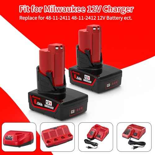 6.5Ah 12V Battery Replacement for Milwaukee M 12 Battery 48-11-2411 48-11-2412 48-11-2440 48-11-2420 48-11-2450 Compatible with Milwaukee 12V Power Tools with Light Indicator (2 Pack)