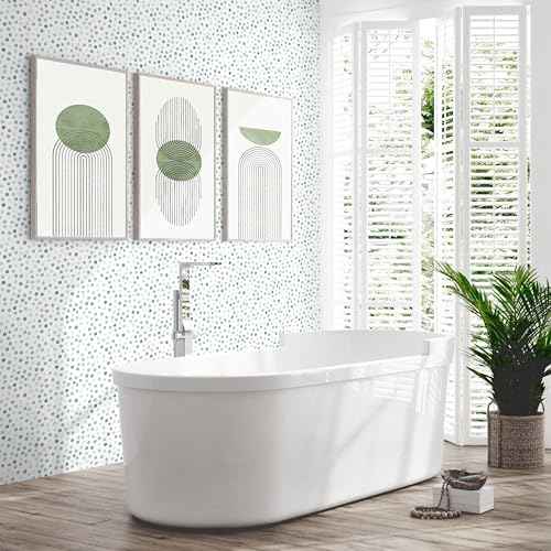 Dimoon 17.3''x78.7'' Peel and Stick Wallpaper Blue Green Boho Contact Paper Modern Polka Dot White Wallpaper Removable Self Adhesive Wall Paper Renter Friendly Bathroom Kitchen Vinyl Roll