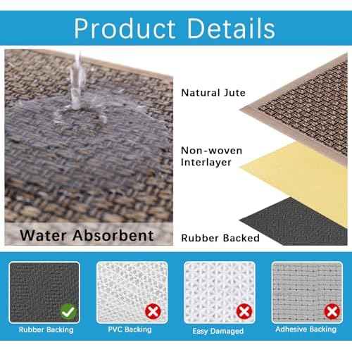 GOYLSER Rubber Backed Jute Carpet Stair Treads Mats, 15 Pack Basement Safety Stair Rug Step Pads, Non Slip Stairway Covers, 8"x30", Light Brown