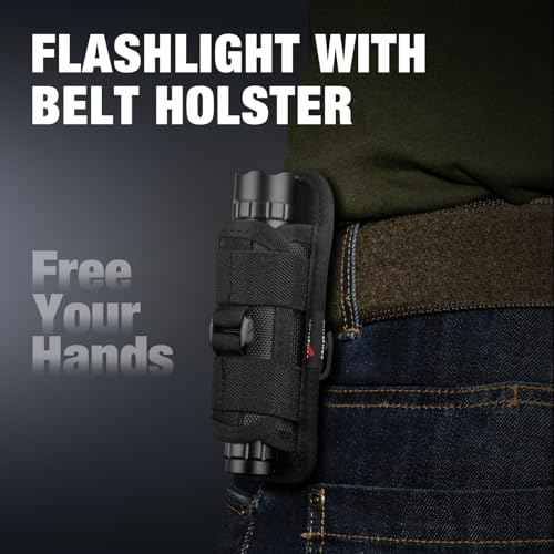 ULTRAFIRE Tactical Flashlight with Holster for Duty Belt, 1000 High Lumen Police Flashlight with Belt Holster, Rechargeable Law Enforcement Flashlight, 3 Modes Security Flashlights WF-501BX