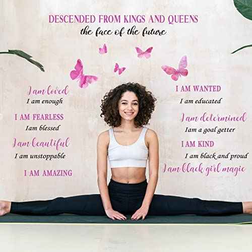 Chinco Black Girl Wall Stickers for Teen Inspirational Quote Wall Decal Butterfly Motivational Saying Positive Vinyl Stickers for Classroom Bedroom Office(Bright Style)