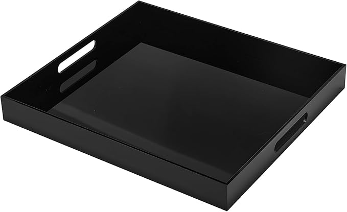 Black Acrylic Serving Tray 20x12 with Cut Handles - Spill Proof Acrylic Decorative Tray Organiser for Ottoman Coffee Table Countertop