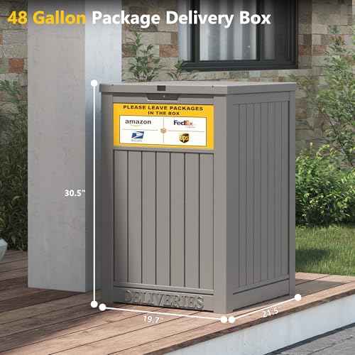 Package Delivery Box for Outside with Sign, 48 Gallon Storage with Lockable Secure, Large Double Wall Resin Outdoor Package Delivery Waterproof