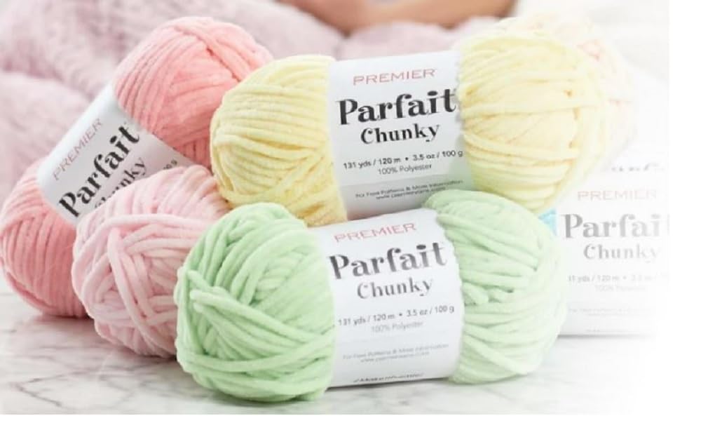 Premier Yarns Parfait Chunky Chenille Yarn 3.5 Oz 6 Super Bulky Weight 3 Pack Bundle with Bella's Stitch Place Holders (Blue)